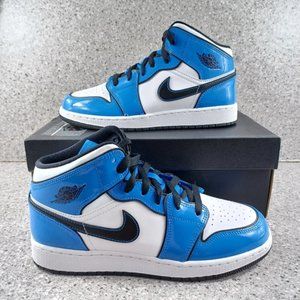 Nike Air Jordan 1 Mid Blue Signals White Sneakers - Size 7 Youth Shoes